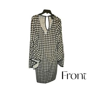 Ashley Stewart Black and White Cocktail Dress with Knee-Length 3/4 Bell Sleeves